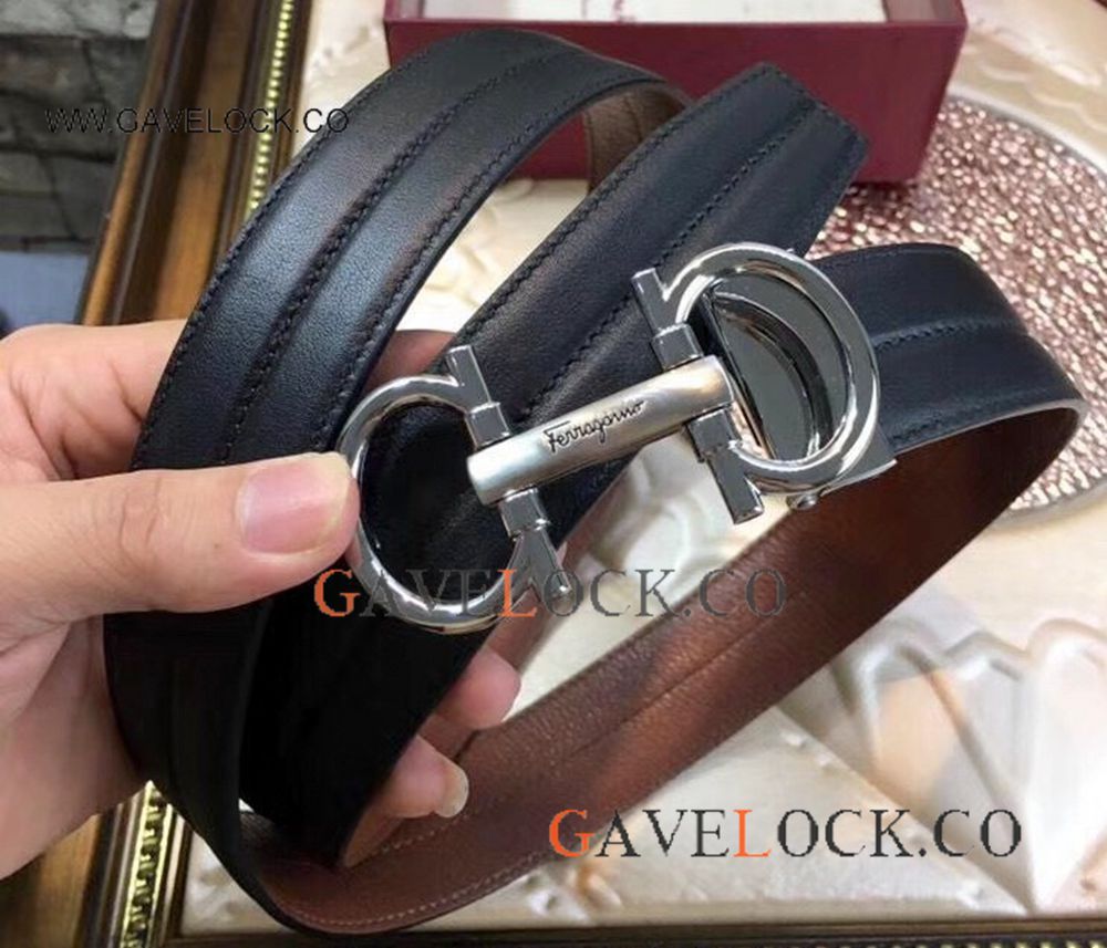 Fashion Ferragamo Black Calf Belt With Silver Buckle - AAA Grade